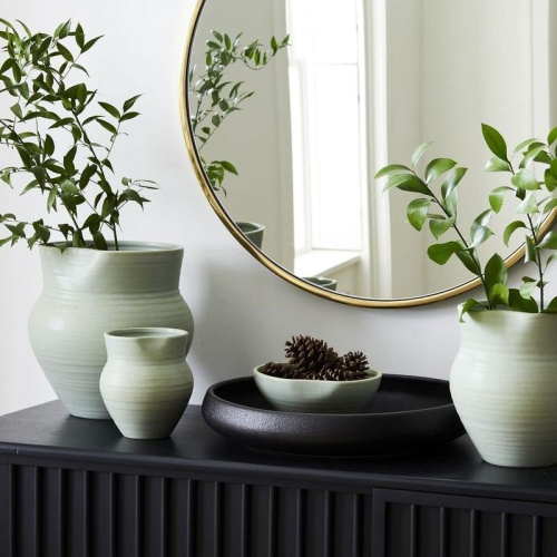 Sage ceramic vase trio
